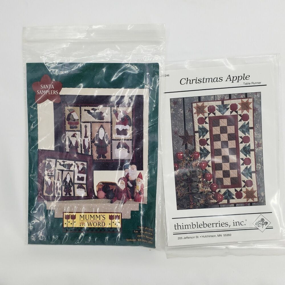 Lot of 2 Patterns Santa Samplers & Christmas Apple Table Runner Instructions